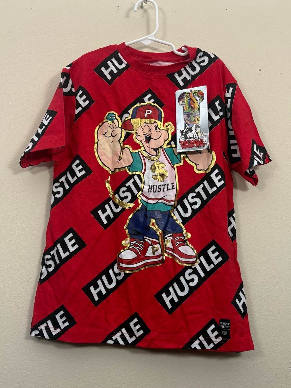 Trouble Maker street-style T-shirt boys M 10/12 Popeyes hustle nwt red